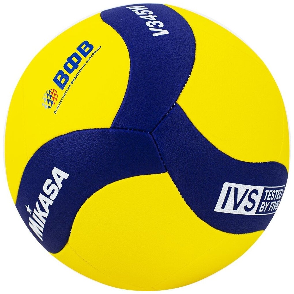 Мяч вол. "MIKASA V345W", р.5, синт. кожа (ПУ), 18 пан, оф. парам. FIVB, маш. сш, бут. кам, желто-синий