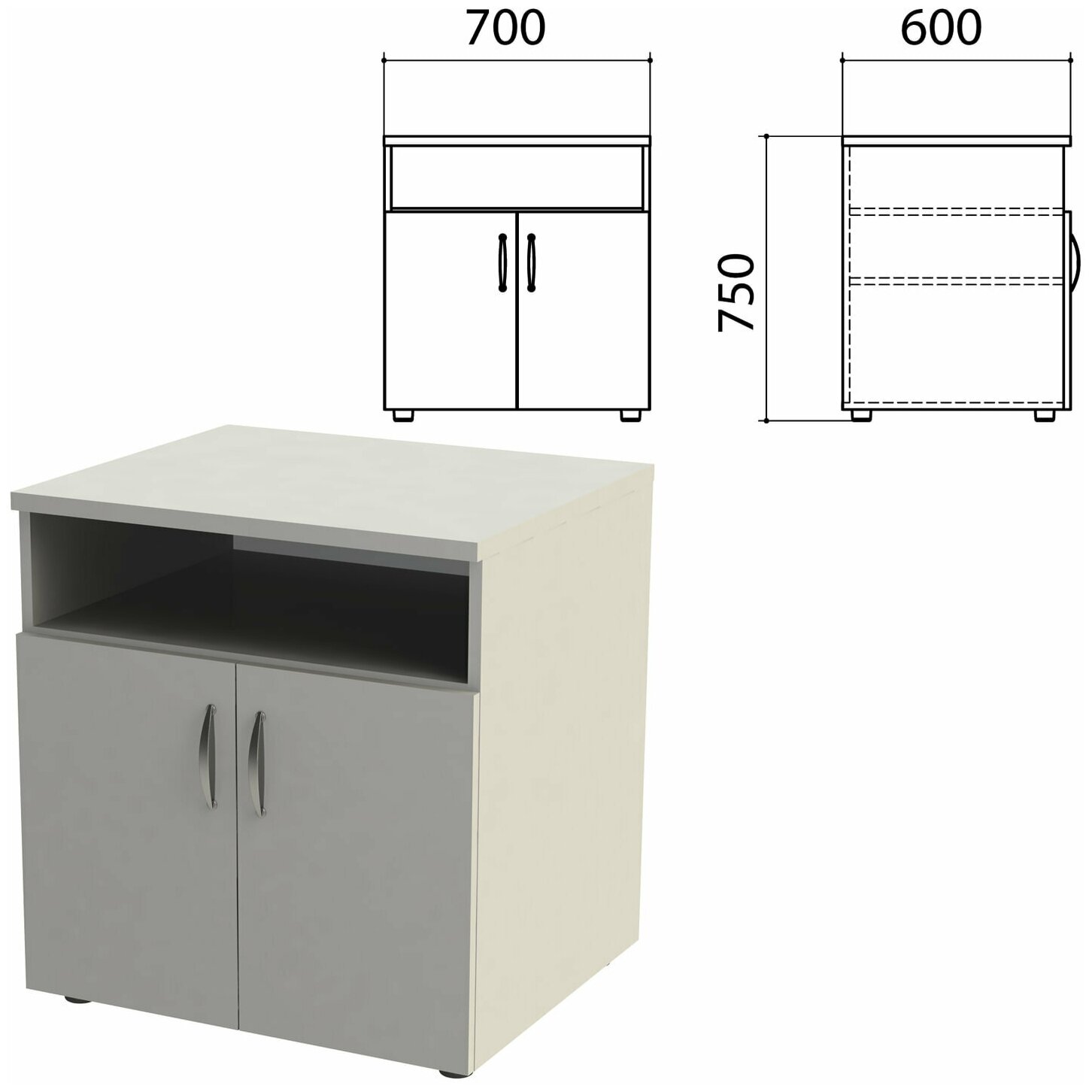 Тумба для оргтехники "Этюд", 700х600х750 мм, 2 двери, полка, серый, 400020-03 - фотография № 3