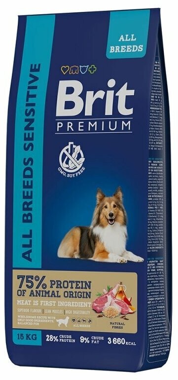 Brit Premium Dog Sensitive Сухой корм для собак с чувствительным пищеварением Ягненок/Индейка 15кг