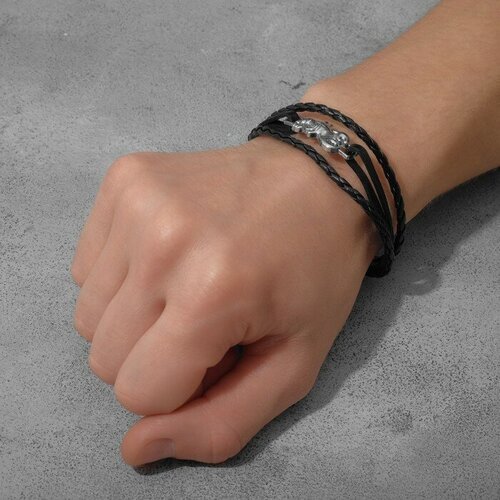 браслет аниме luxiem искусственная кожа Браслет ТероПром, металл, размер 21.5 см, черный