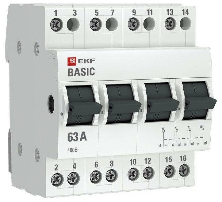 Переключатель трехпозиционный 4п 63А Basic, EKF TPS-4-63 (1 шт.)