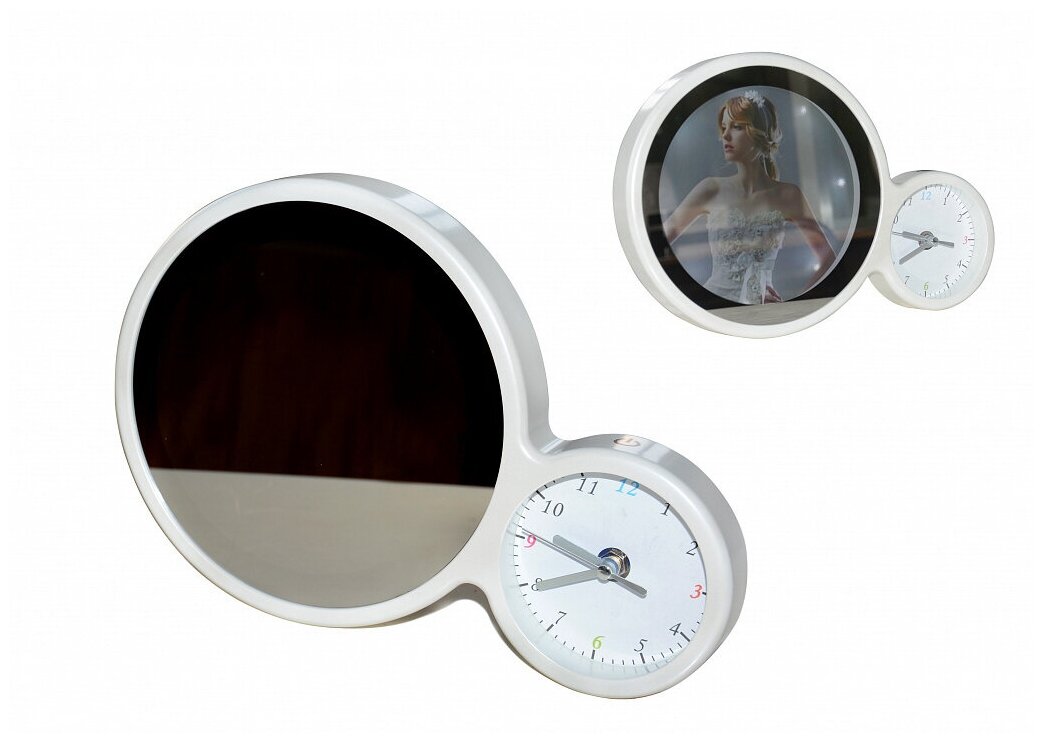 Зеркальная фоторамка Apeyron 12-72, встроенные часы, размер 20.5x6.1x2.9см, цвет белый