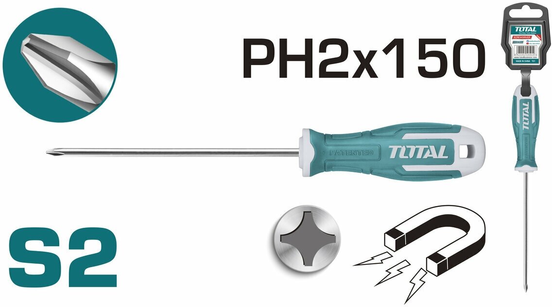 Отвертка крестовая 150мм 6мм S2, PH2 , THT26PH2150