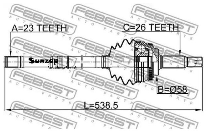 FEBEST 0114-ZZE120A48LH Шрус наружный с валом 23x538x26