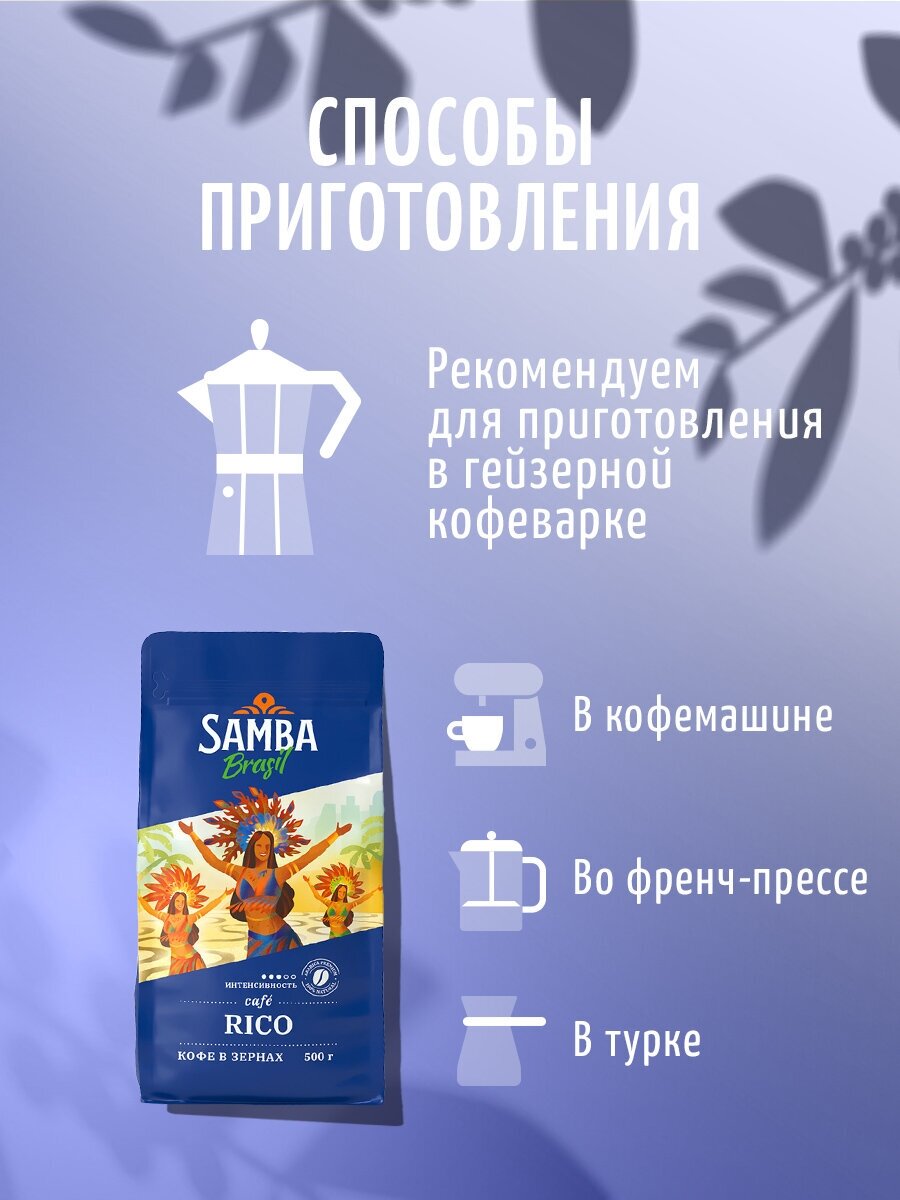 Кофе в зернах Samba Cafe Brasil RICO, арабика 100%, средняя обжарка, 500 гр