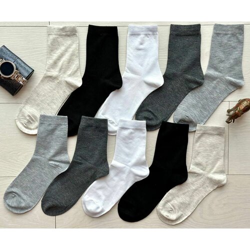 Классические разноцветные мужские носки на лето 5 пар, средней длинны, белый, универсальный размер 41-47 / Amigobs без шва