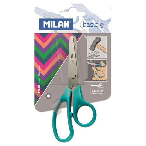 Milan Ножницы детские Milan Basic, 13,3 см, цвет зелёный, блистер BWM10039