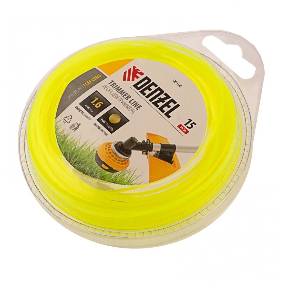 леска для триммера 1.6 (15м) круглая flex cord, denzel 96106 - фото №2