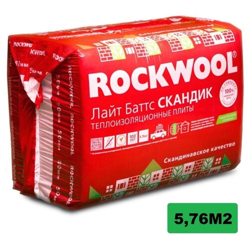 Теплоизоляция Лайт Баттс скандик ROCKWOOL 5,76м2 утеплитель rockwool лайт баттс оптима 100 мм 3 м²