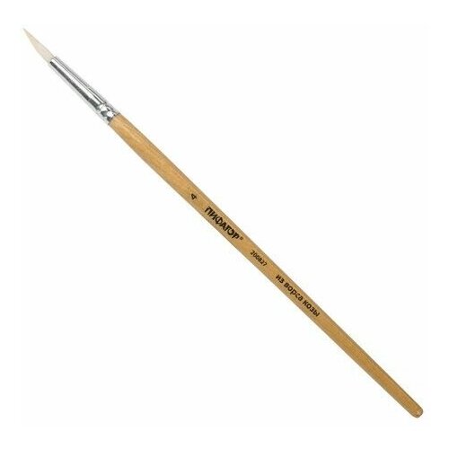 Кисть пифагор, коза, круглая, № 4, деревянная лакированная ручка, с колпачком, 200827