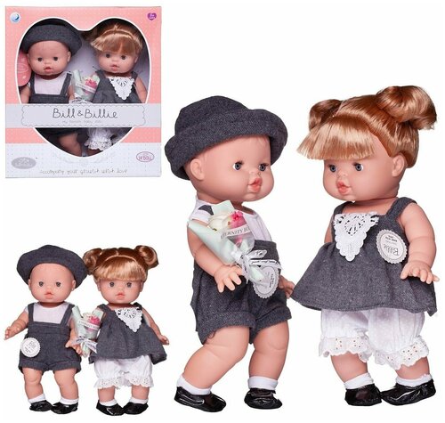 Пупс-кукла Junfa Baby Ardana 2шт Мальчик в серых шортах и девочка в сером платье 32см, 1 шт