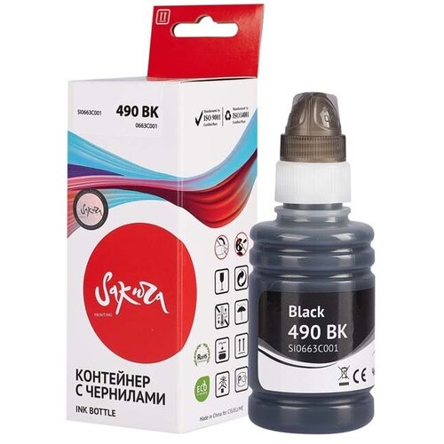 чернила краска gi 490 для canon pixma g3411 g2411 g2415 g1411 g4400 g3415 g3400 g2410 g2400 g1400 g3410 g1410 тд комплект заправки принтера 4 цвета Чернила GI-490BK для Canon Pixma G3411, G2411, G2415, G1411, G3415 0663C001 Sakura черные