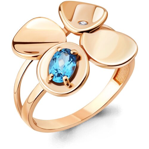 фото Кольцо diamant online, серебро, 925 проба, золочение, топаз, фианит, размер 19.5