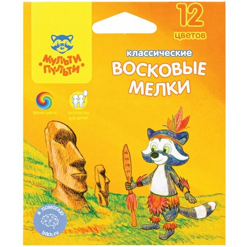 фото Мелки восковые мульти-пульти "енот на острове пасхи", 12цв., круглые, картон, европодвес