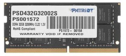 Память SODIMM DDR4 PC4-25600 Patriot PSD432G32002S, 32Гб, 1.2 В