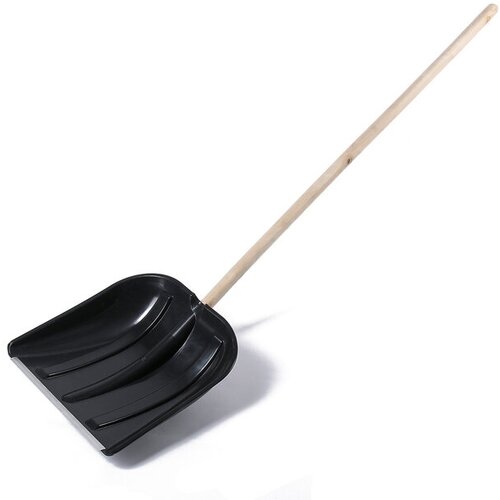 Лопата пластиковая, ковш 410 × 415 мм, с металлической планкой, деревянный черенок, с ручкой