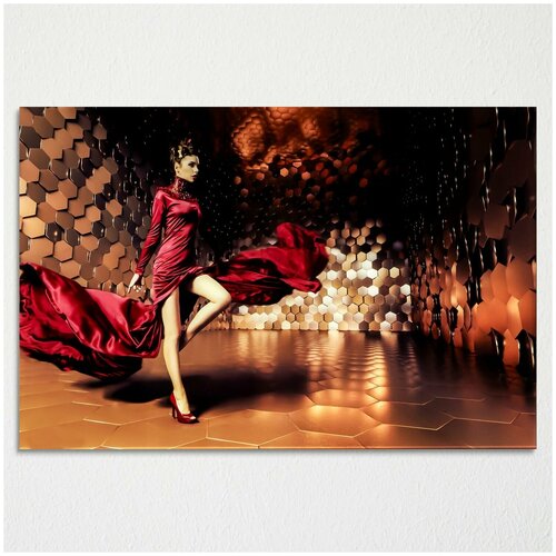 Картина на Холсте - "Девушка в красном", размер 60х40 см