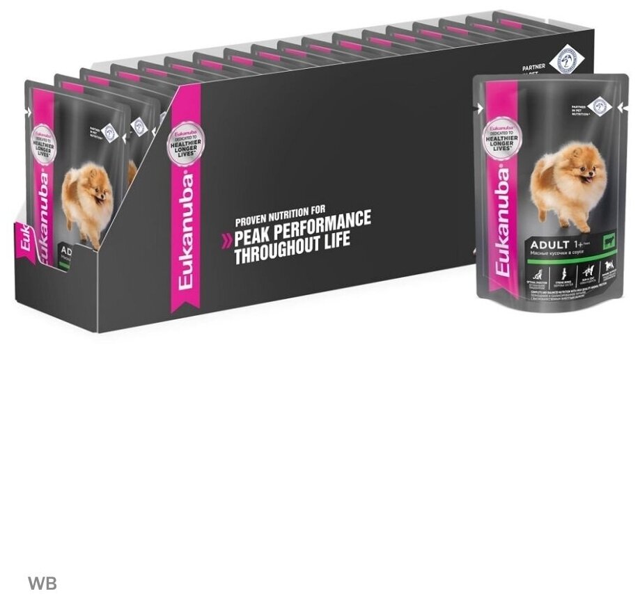 EUKANUBA DOG ADULT BEEF для взрослых собак с говядиной в соусе 100 гр (100 гр х 24 шт) - фотография № 8