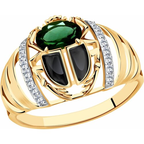 фото Кольцо diamant online, золото, 585 проба, турмалин, фианит, размер 19