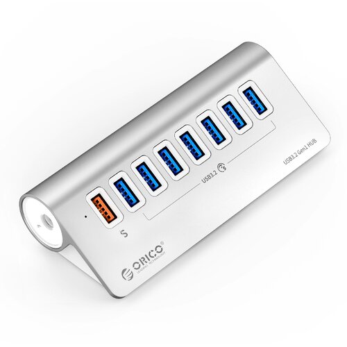 USB-концентратор ORICO M3U7Q1-10, разъемов: 7, 100 см, серебристый baseus lite series 4 портовый адаптер концентратор type c type c к usb 3 0 4 2 м черный