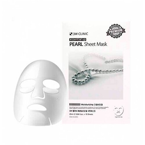 3W Clinic Essential Up Pearl Sheet Mask (Тканевая маска для лица с жемчугом), 25 мл тканевая маска для лица с экстрактом жемчуга essential up pearl sheet mask 25мл маска 1шт