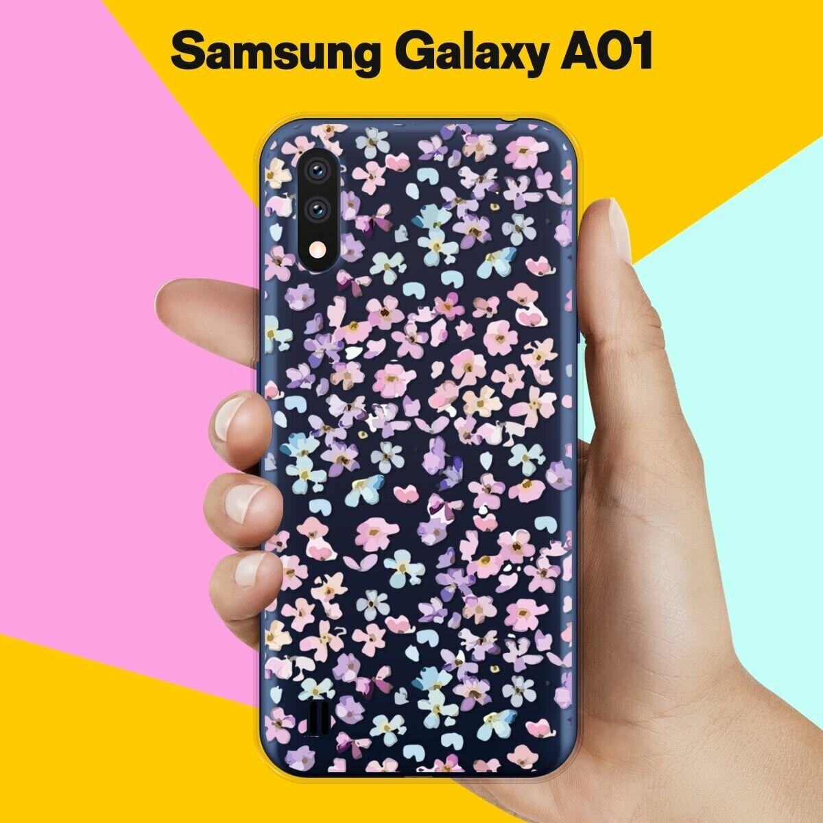 Силиконовый чехол на Samsung Galaxy A01 Розовые цветы / для Самсунг Галакси А01