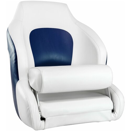 фото Кресло с болстером premium captain's bucket, обивка белый/синий винил для лодки / катера marine rocket