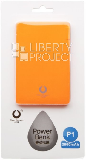 Внешний АКБ "Water Element" P1 Li-Pol (USB выход 2,1А, 2500 мАч, оранжевый) (коробка)