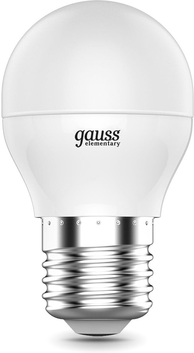 Лампа светодиодная Gauss Elementary 6Вт цок: E27 шар 220B 4100K св. свеч. бел. ней. (упак:10шт) (53226