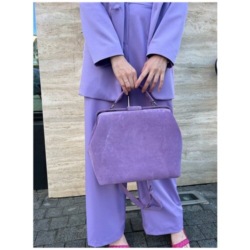 Сумка  саквояж Shapely повседневная, натуральная замша, плечевой ремень, внутренний карман, внешний карман, вмещает А4, съемный ремень, фиолетовый