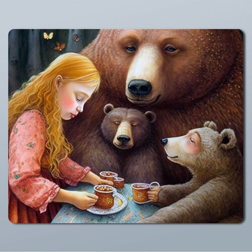 Коврик для мыши с принтом сказки русский фольклор Маша и три медведя - 11976