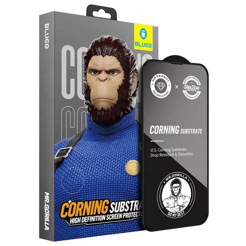 Защитное стекло Blueo 2.5D USA Corning Gorilla Anti-Static (+install) 0.33 мм для iPhone 13/13 Pro/14 с черной рамкой (BM5847-6.1(21))