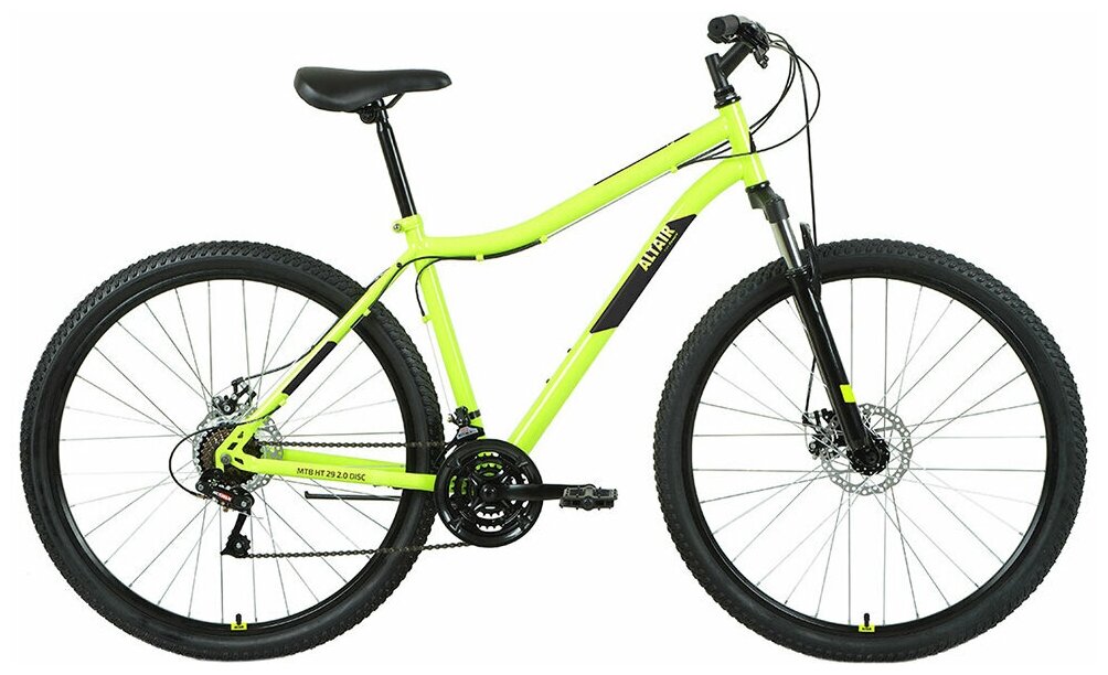 Велосипед ALTAIR MTB HT 29 2.0 D (29" 21 ск. рост. 19") 2022, ярко-зеленый/черный, RBK22AL29169