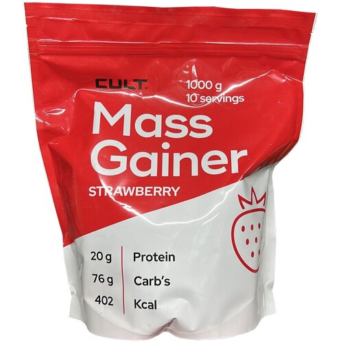 Гейнер Cult 100% Pure Mass Gainer - 1000 грамм, клубника углеводно белковая смесь power pro gainer 10 1000 г