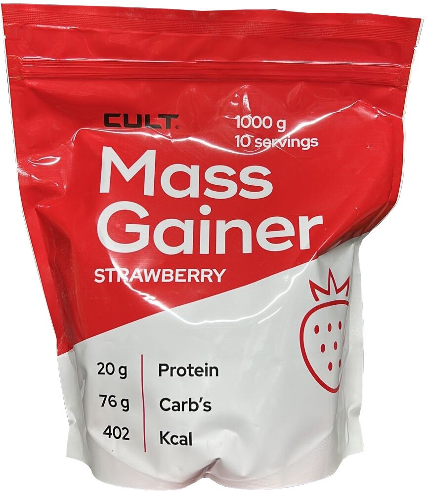 Гейнер Cult 100% Pure Mass Gainer - 1000 грамм, клубника