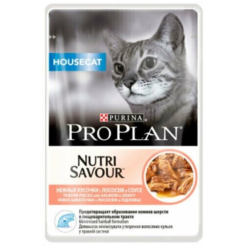 Корм полнорационный консервированный Purina Pro Plan Housecat для домашних кошек, 85гр желе лосось, 12 шт.