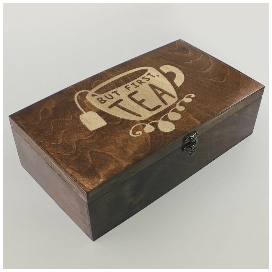 Коробка для чайных пакетиков Чайница из дерева, 4 отделения с узором чайник, время чая, tea time - 129 - фотография № 1