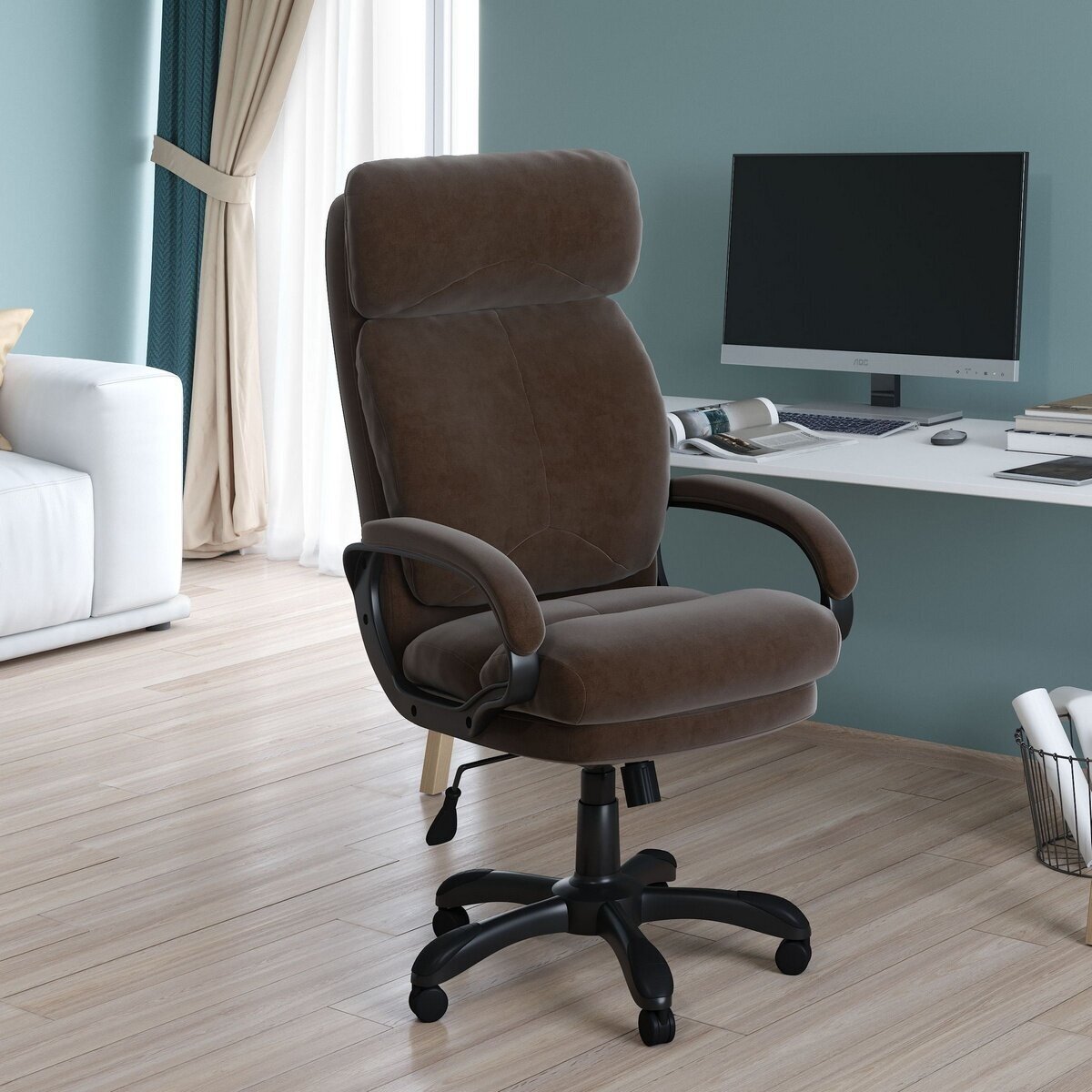 Кресло руководителя Chairman Home 505 Россия ткань Т-14 коричневый (черный пластик)