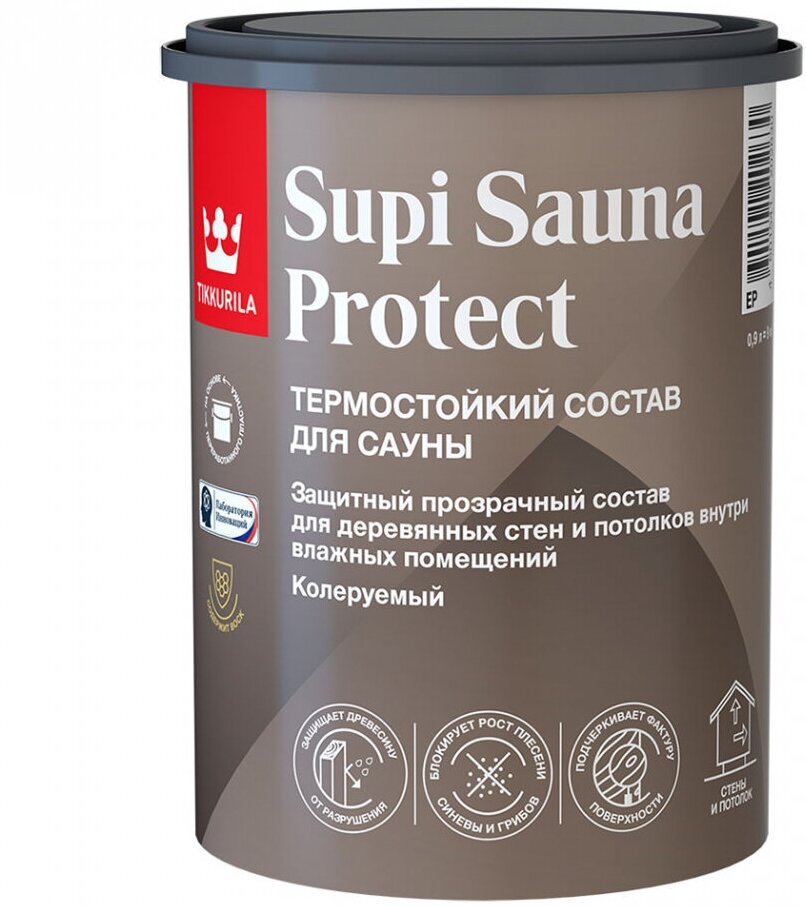 TIKKURILA супи сауна протект Состав защитный для стен и потолков в бане и сауне (0,9л)