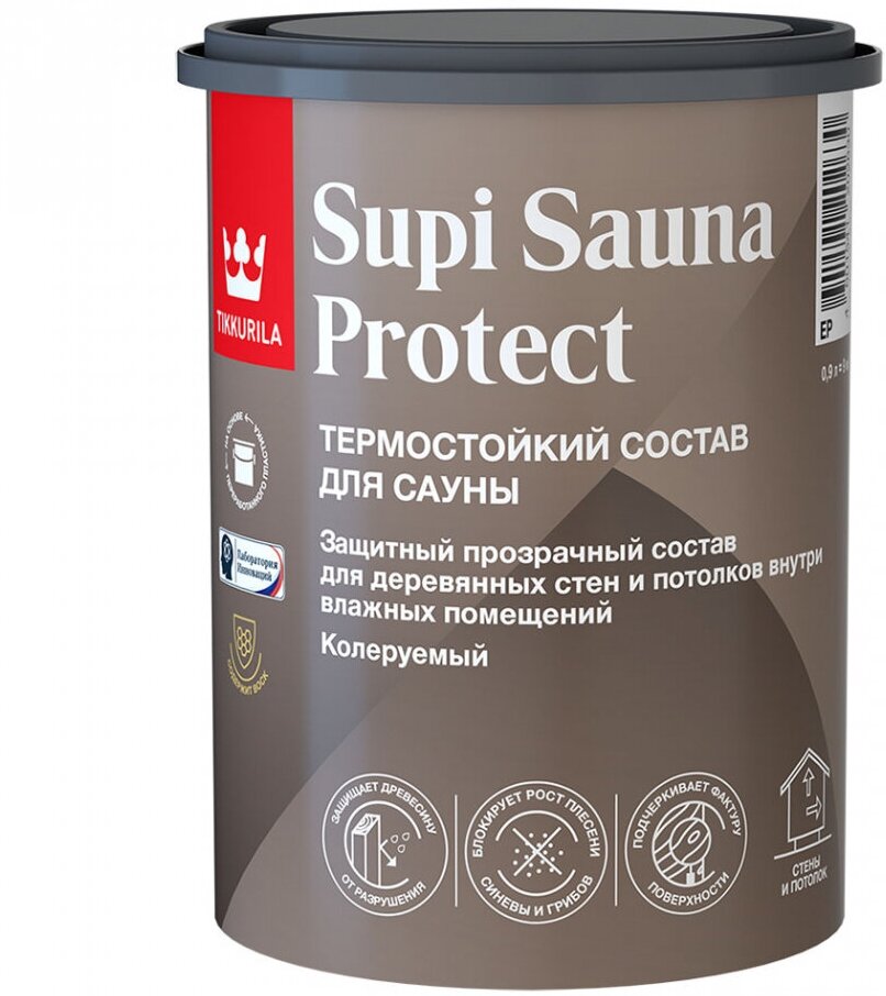 Tikkurila Supi Sauna Protect EP / Тиккурила Супи состав защитный для стен и потолков в бане и сауне 0,9л