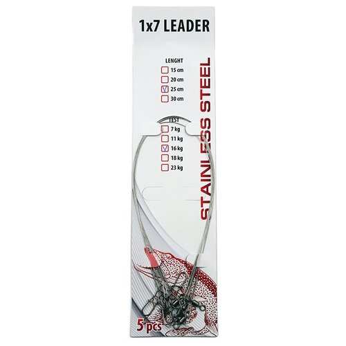 поводок стальной bft stiff jerkbait leader stainless 12 30см 2шт Поводок стальной NAMAZU Leader 1х7, d-0,36 мм, L-15 см, test- 16 кг (уп. 5 шт.)/700/