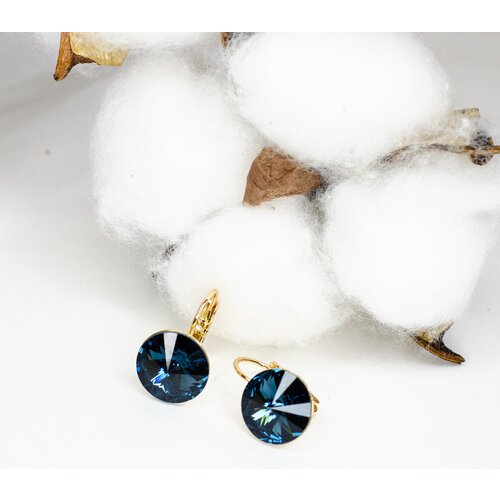 фото Серьги xuping jewelry, бижутерный сплав, золочение, кристаллы swarovski, размер/диаметр 12 мм., синий