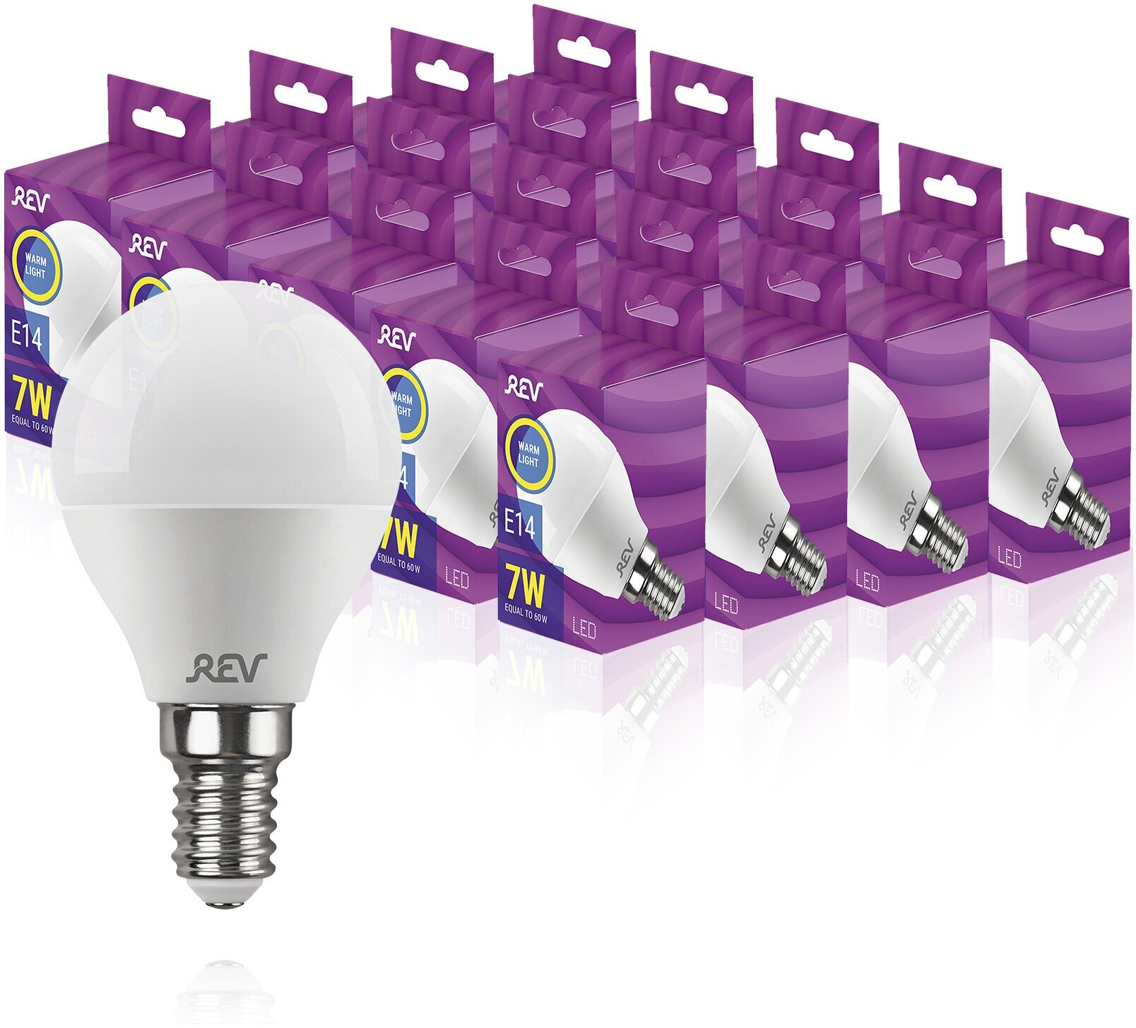 Упаковка светодиодных ламп 20 шт REV 32340 2, 2700К, Е14, G45, 7Вт