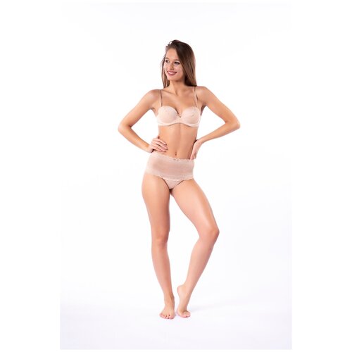 Бюстгальтер балконет  Uniconf, кружевной, чашка на косточках, бретели съемные, размер 70B, бежевый