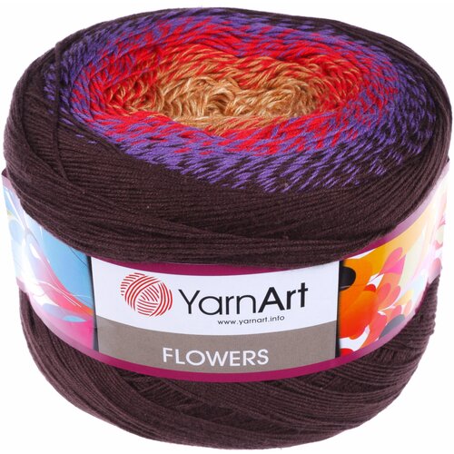 Пряжа YarnArt Flowers коричневый-фиолетовый-красный-желтый (265), 55%хлопок/45%акрил, 1000м, 250г, 3шт