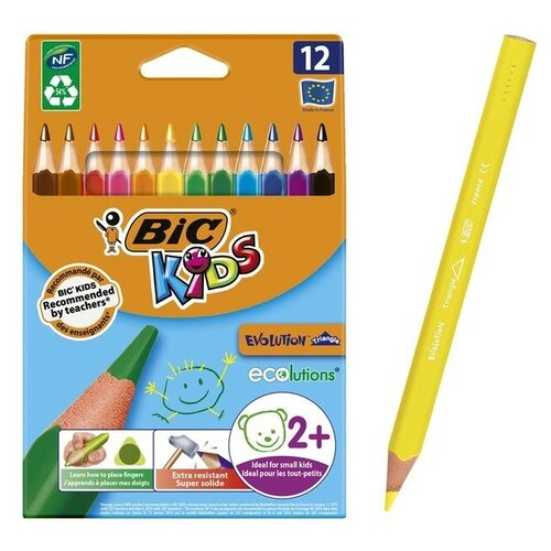 BIC Цветные карандаши 12 цветов, детские, утолщенные. трёхгранные, BIC Kids Evolution Triangle