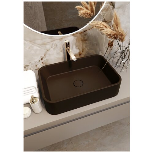 Раковина для ванной комнаты накладная Treia Floreshta 56*38 см, прямоугольная, трюфель