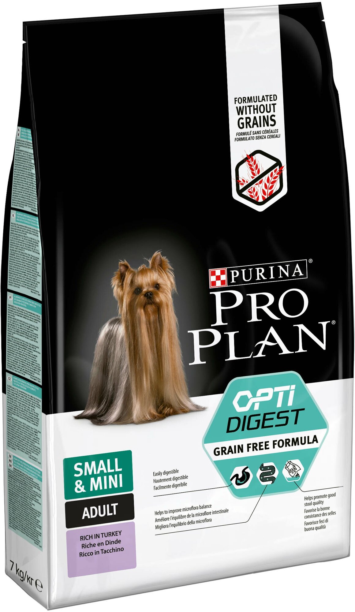 Pro Plan Grain Free Mini корм для взрослых собак мелких пород с чувствительным пищеварением Индейка, 7 кг.