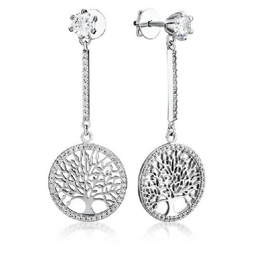 Серьги пусеты JEDA, серебро, 925 проба, родирование, фианит, золотой