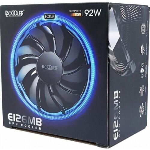 PCCooler E126M PRO Кулер S775/115X/AM2/2+/AM3/3+/AM4/FM1/FM2/2+ (48 шт/кор, TDP 92W, вент-р 120мм с PWM, FIXED COLOR FAN, 1000-1800RPM, 29.8dBa) Retail Color Box (111788)